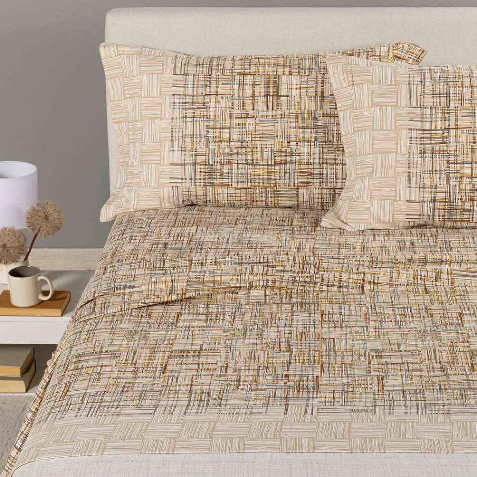 lenzuola caleffi atlas in flanella di cotone fantasia geometrica a righe ambra beige