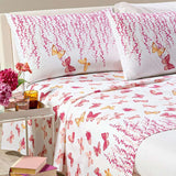 Completo lenzuola Caleffi Kimberly in puro cotone, per letto a una piazza. Set lenzuola in fantasia con farfalle rosa e gialle e fiori, ideale per bambine e ragazze