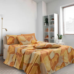 lenzuolo copriletto gabel ibiza. fantasia geometrica forme morbide ocra e gialle