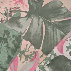Lenzuolo copriletto Gabel Saint Tropez. Fantasia foglie tropicali verdi su fondo rosa phard 