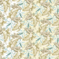 Lenzuolo copriletto Gabel Saint Tropez. Fantasia foglie tropicali oro su fondo madreperla beige
