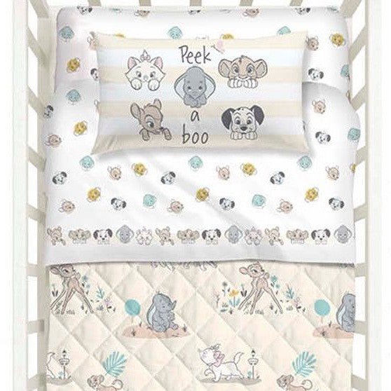 lenzuolo culla Caleffi con i cuccioli Disney Dumbo, Simba, Bambi, Aristogatti.