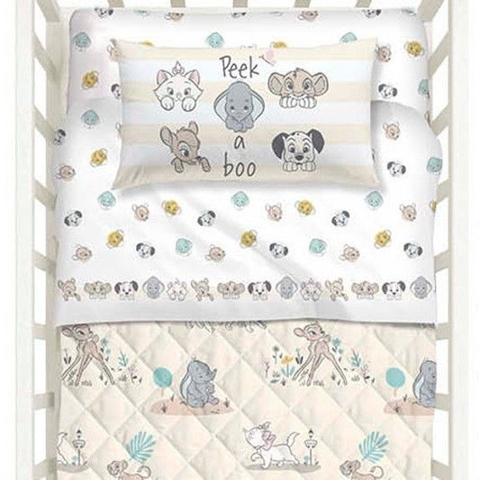 lenzuolo culla Caleffi con i cuccioli Disney Dumbo, Simba, Bambi, Aristogatti.