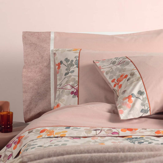 Lenzuolo matrimoniale in flanella di cotone fazzini bacche rosa. fantasia