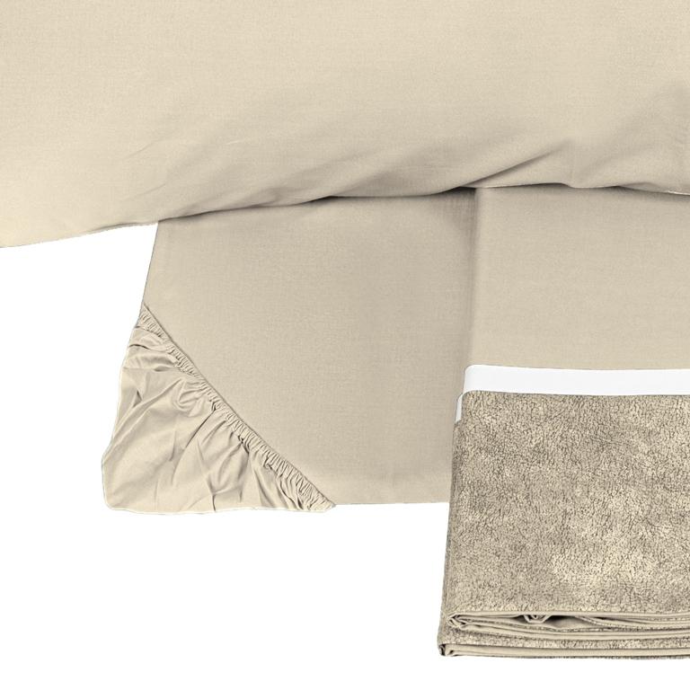 Completo lenzuola galuchat Fazzini matrimoniale in percalle di puro cotone. Il lenzuolo galuchat unisce fantasia e tinta unita. colore torrone tortora beige