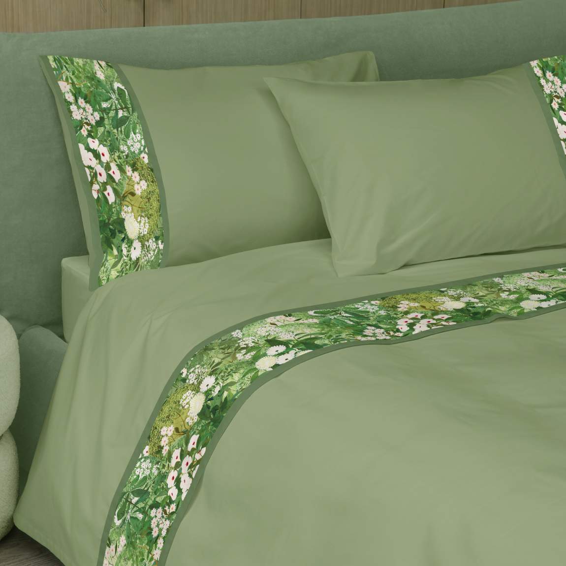 lenzuola in flanella fazzini nara matrimoniale fantasia floreale verde