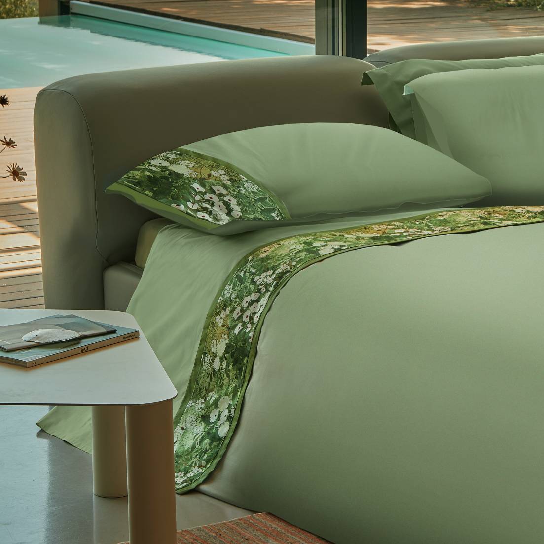 lenzuola in flanella fazzini nara matrimoniale fantasia floreale verde