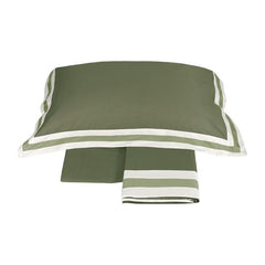 Completo lenzuola sentieri Fazzini matrimoniale cactus. lenzuolo tinta unita verde scuro con balza a contrasto.