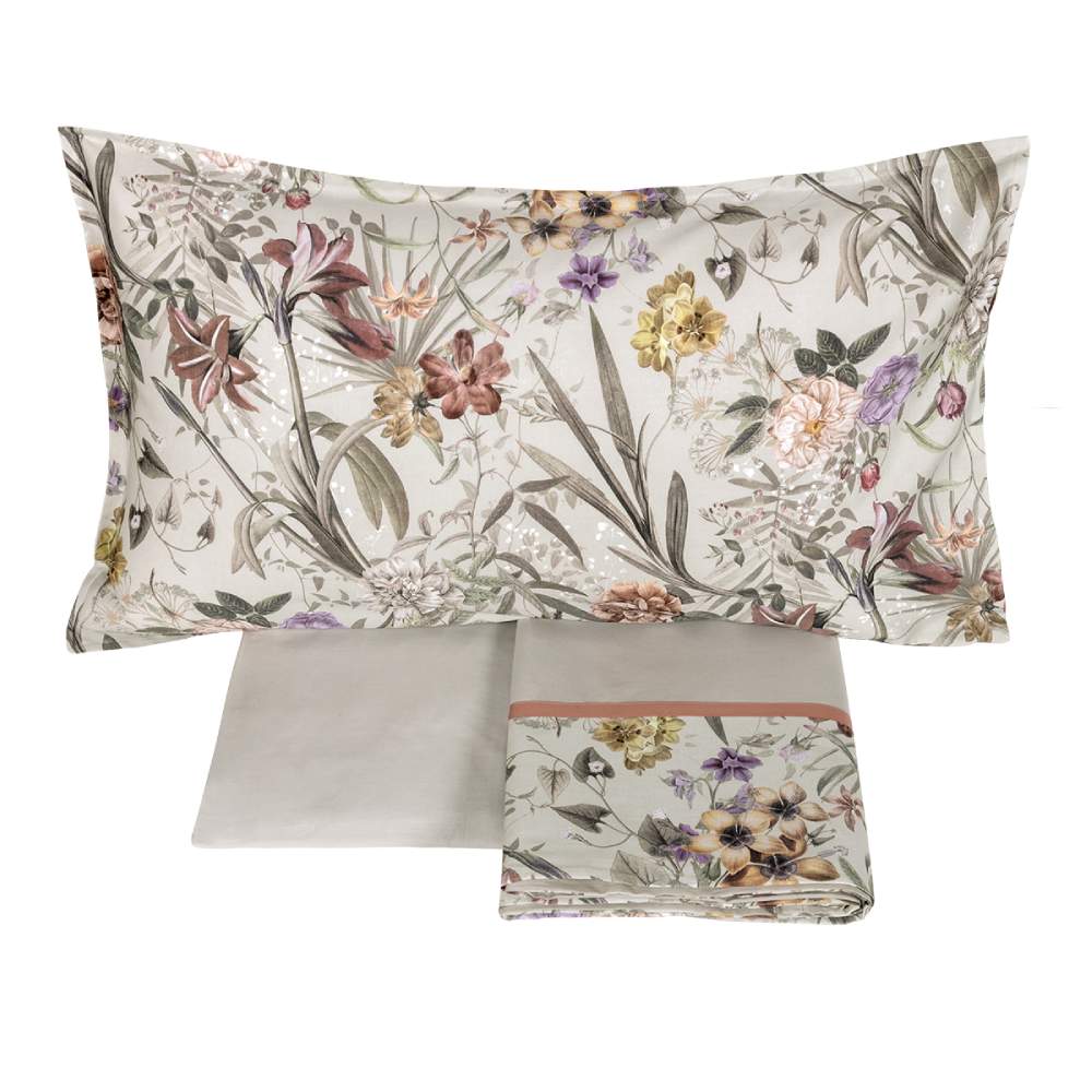 completo lenzuola fazzini vanitas fantasia floreale colore sandalo beige