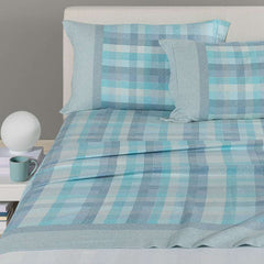 completo lenzuola aspen caleffi in flanella di cotone fantasia geometrica azzurra matrimoniale