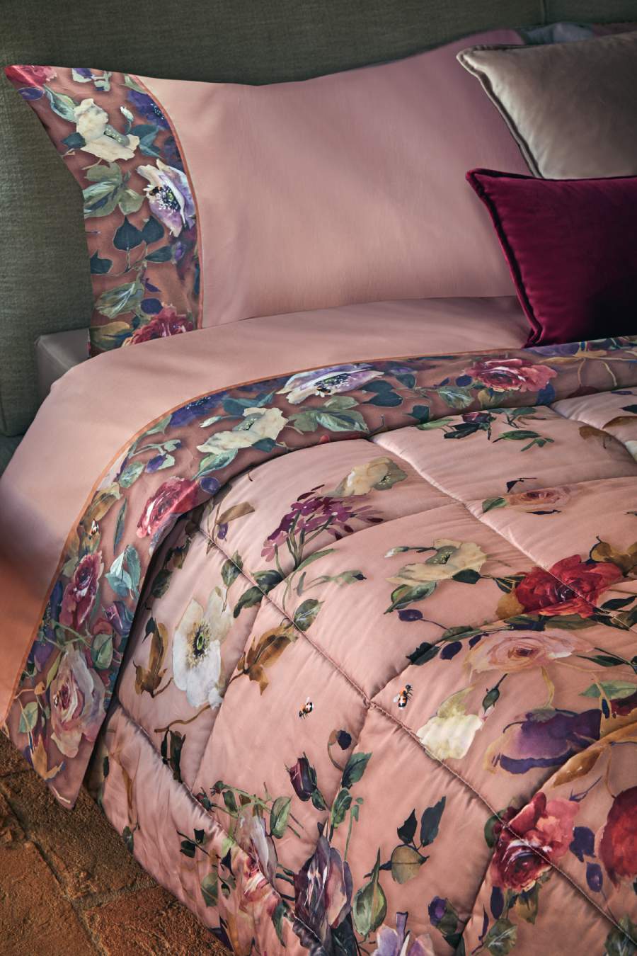 completo lenzuola in flanella di cotone fazzini nettare rosa fantasia floreale