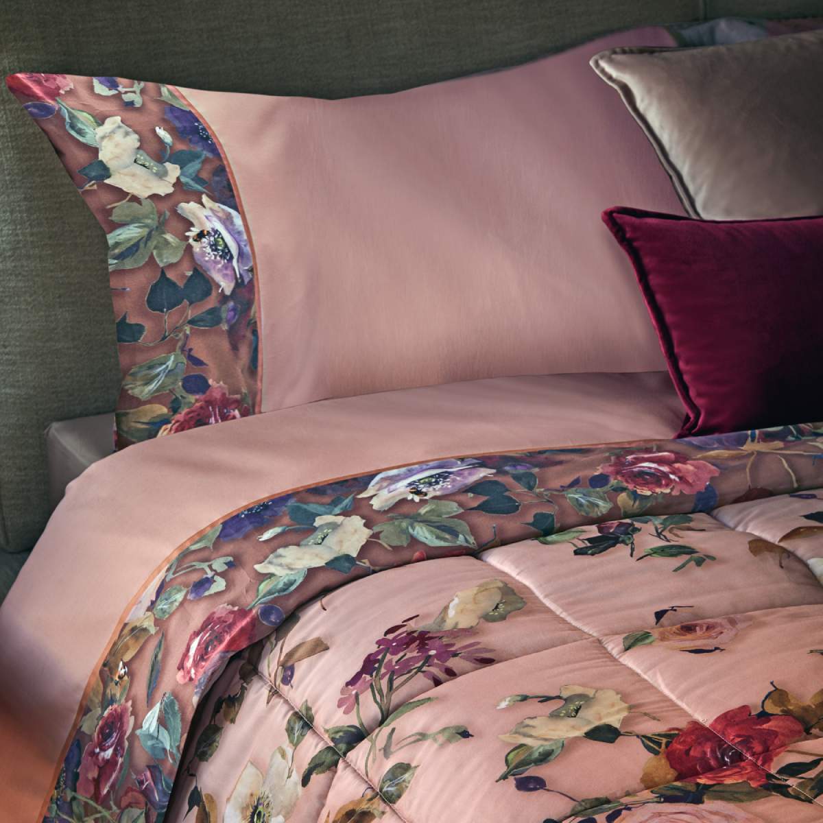 completo lenzuola in flanella di cotone fazzini nettare rosa fantasia floreale