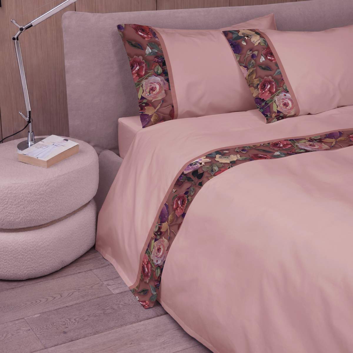 completo lenzuola in flanella di cotone fazzini nettare rosa fantasia floreale