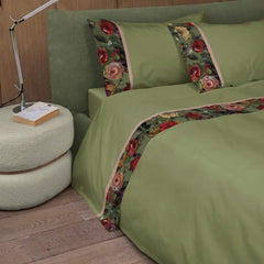 completo lenzuola in flanella di cotone fazzini nettare verde fantasia floreale