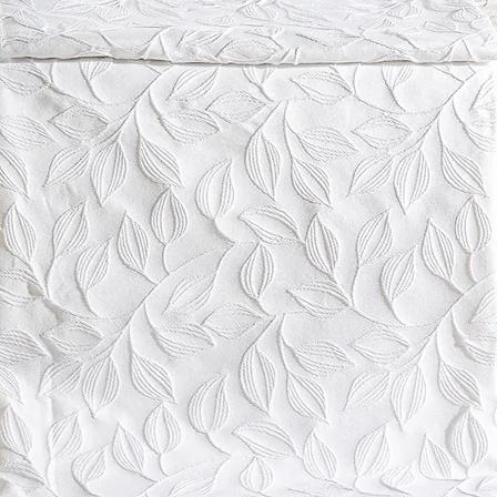 Coperta estiva matera Caleffi in cotone. Fantasia jacquard con foglie bianca