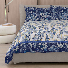 copripiumino fazzini kintsugi matrimoniale. fantasia bianco blu oro moderna floreale