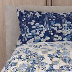 copripiumino fazzini kintsugi matrimoniale. fantasia bianco blu oro moderna floreale