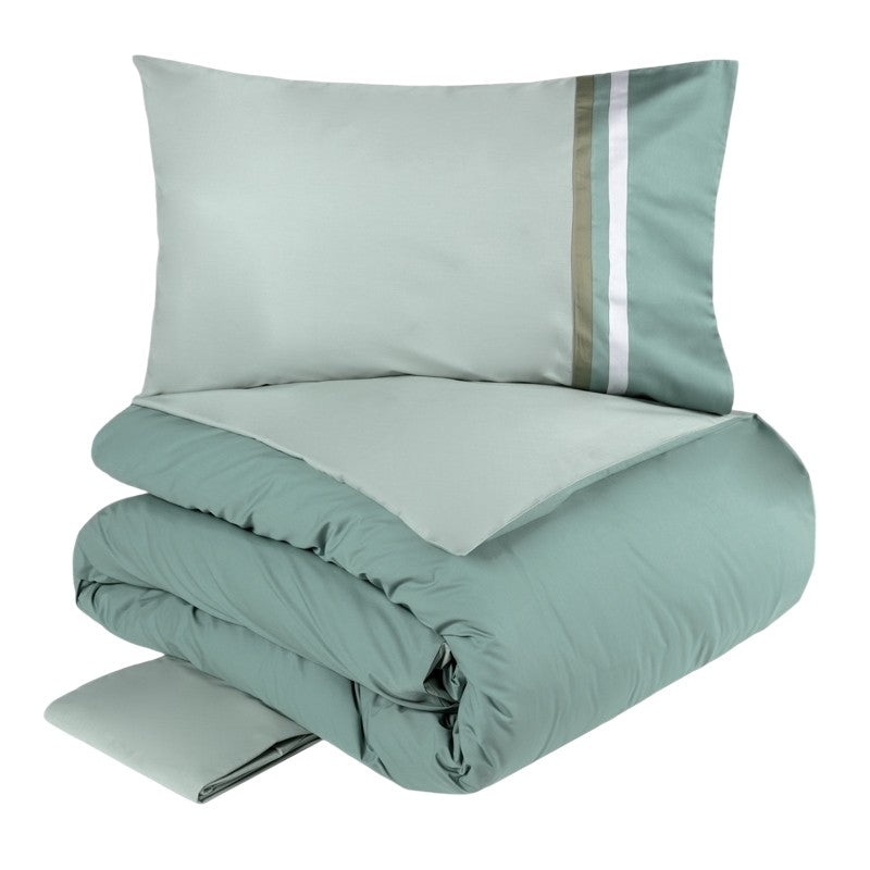 Copripiumino matrimoniale Fazzini Kubric, in raso cotone 300 TC. Tinta unita double face, colore verde acqua petrolio