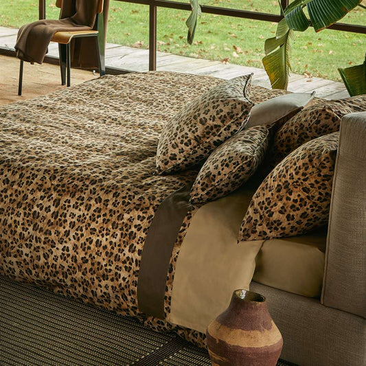 copripiumino tabby fazzini matrimoniale fantasia animalier maculata beige nero percalle di cotone