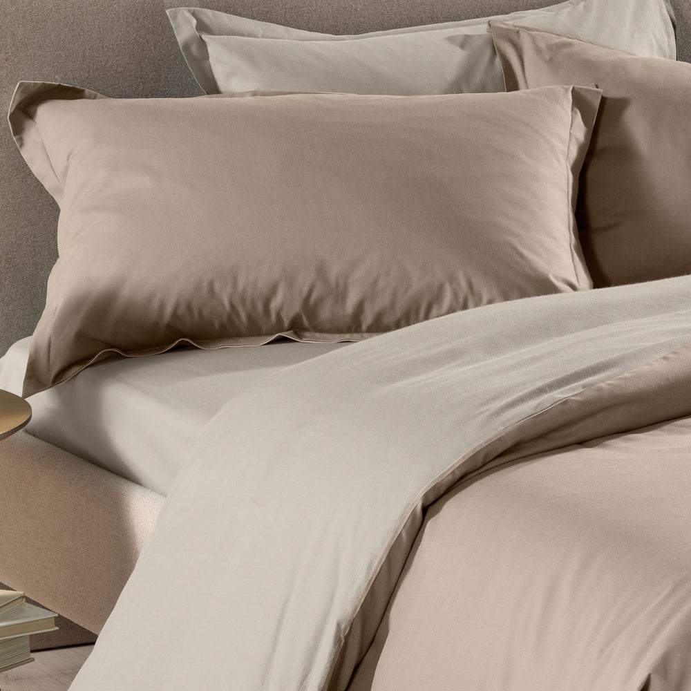 copripiumino vita caleffi matrimonaie tinta unita double colore naturale beige in cotone e lyocell