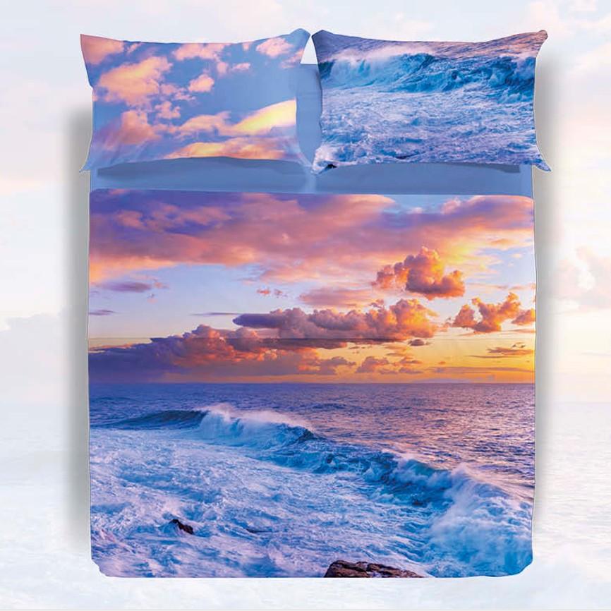 Lenzuolo Copriletto Sunset Caleffi.
Fantasia con tramonto sul mare azzurro