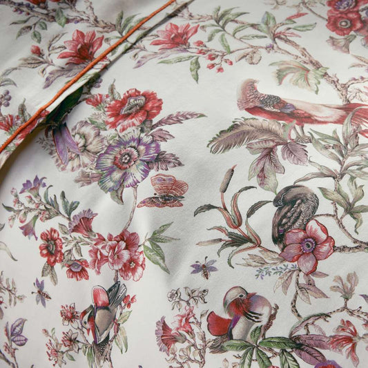 lenzuolo copriletto fazzini birds garden fantasia con fiori e uccelli colore copper rosso