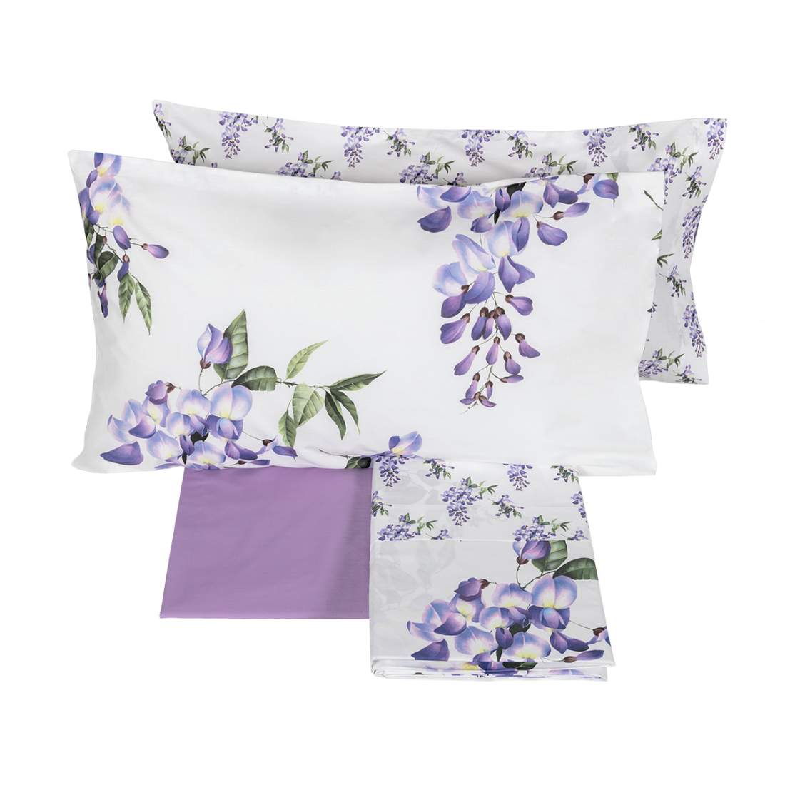 Lenzuolo copriletto glicine fazzini matrimoniale. Fantasia fiori di glicine lilla e viola.