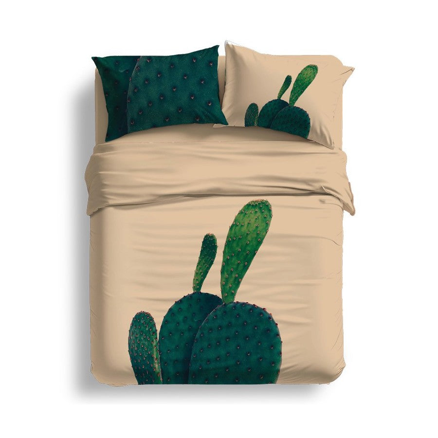lenzuolo copriletto cactus biancaluna. fantasia con cactus su fondo beige.