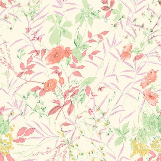lenzuolo copriletto Somma giorgia fantasia con fiori arancio e rosa su fondo beige