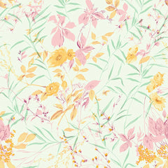 lenzuolo copriletto Somma giorgia fantasia con fiori arancio e rosa su fondo verdino