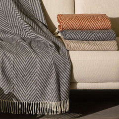 plaid caleffi chalet grigio coperta in cotone con frange fantasia chevron