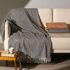 plaid caleffi chalet grigio coperta in cotone con frange fantasia chevron