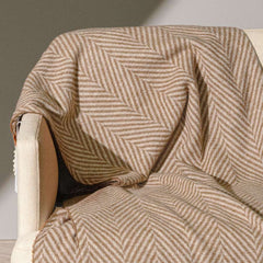 plaid caleffi chalet naturale beige coperta in cotone con frange fantasia chevron