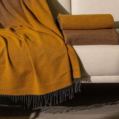 plaid chamonix caleffi misto lana cotone. motivo degradè moka oro