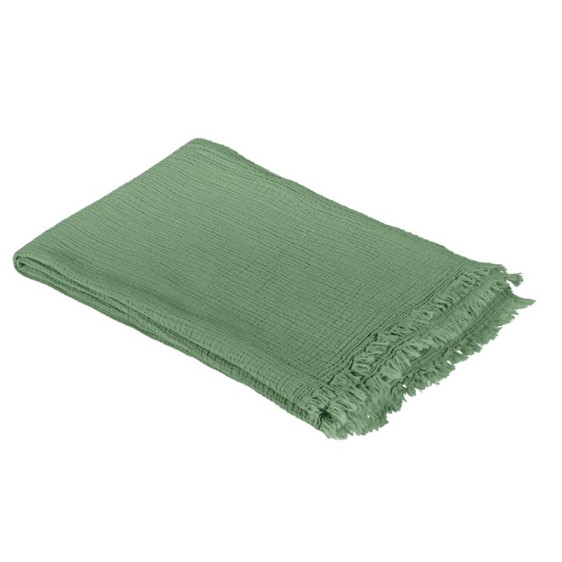 pladi fazzini Criss Cross. Tinta unita verde, effetto goffrato con frange