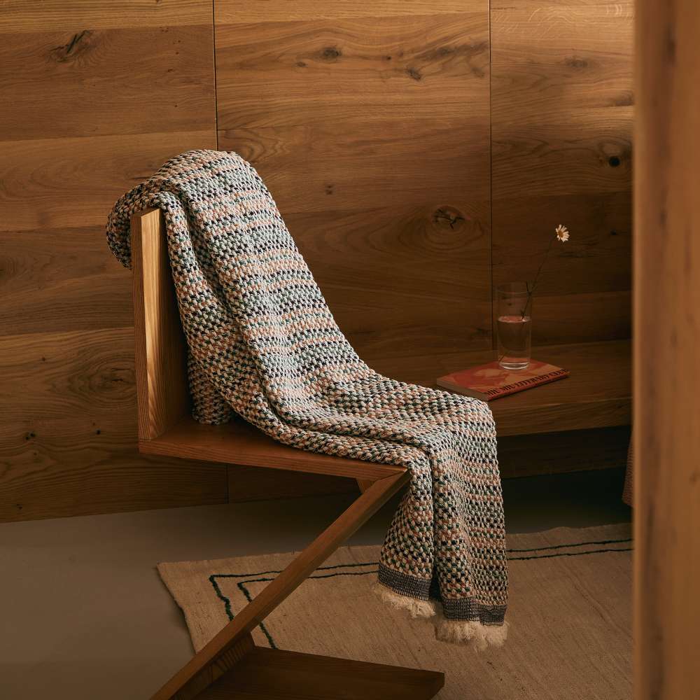 plaid telaio fazzini in cotone intrecciato, colore prugna verde sandalo