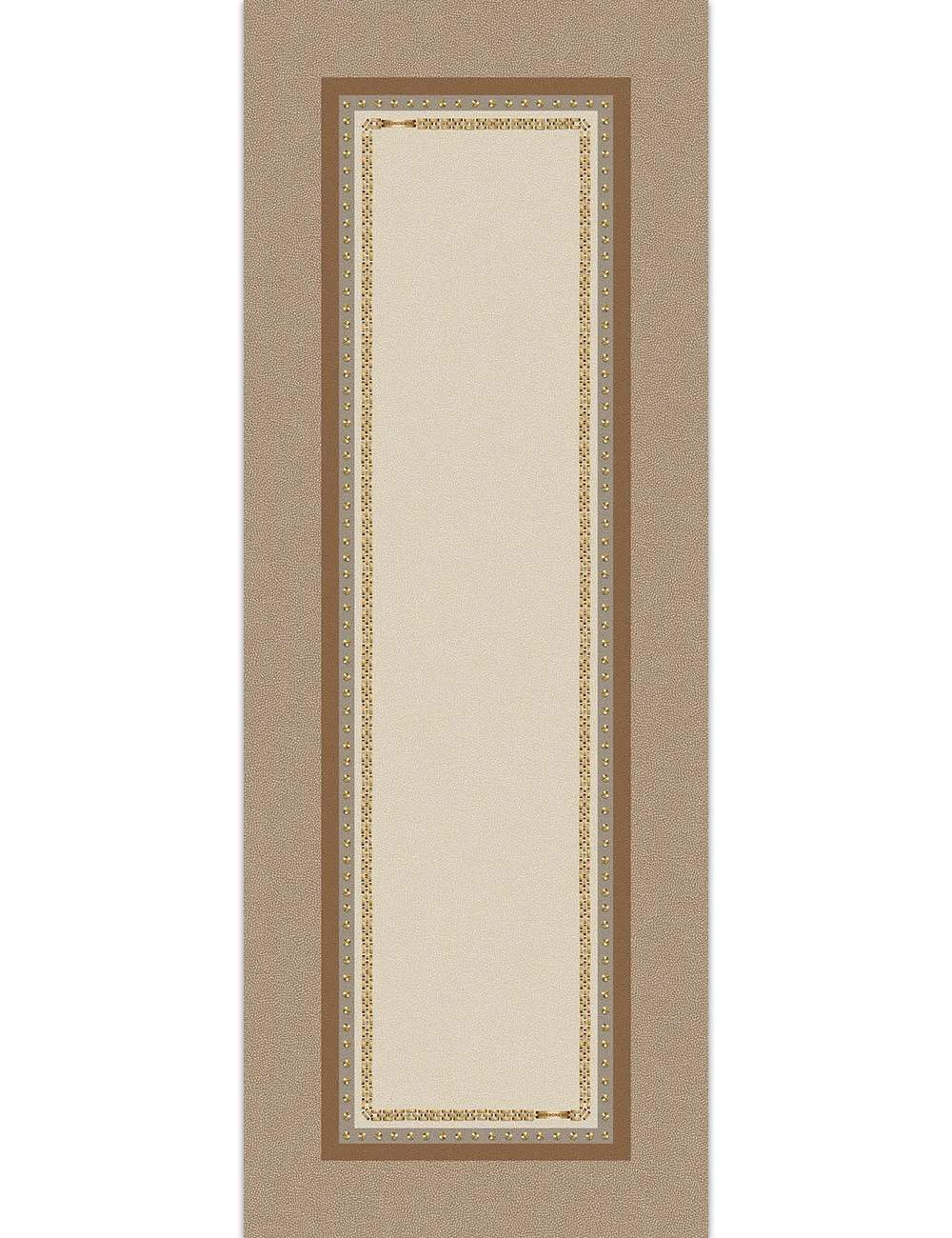 Runner Borbonese Posh in puro cotone. Variante di colore bordeaux. Corsia dalla fantasia moderna in cui la tipica stampa Borbonese a occhio di pernice è incorniciata da una catenina dorata recante il logo Borbonese. La parte esterna riprende la stessa fantasia nella colorazione nocciola tortora