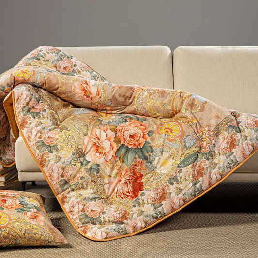 Scaldotto Caleffi Flora plaid in caldo cotone fantasia floreale oro.