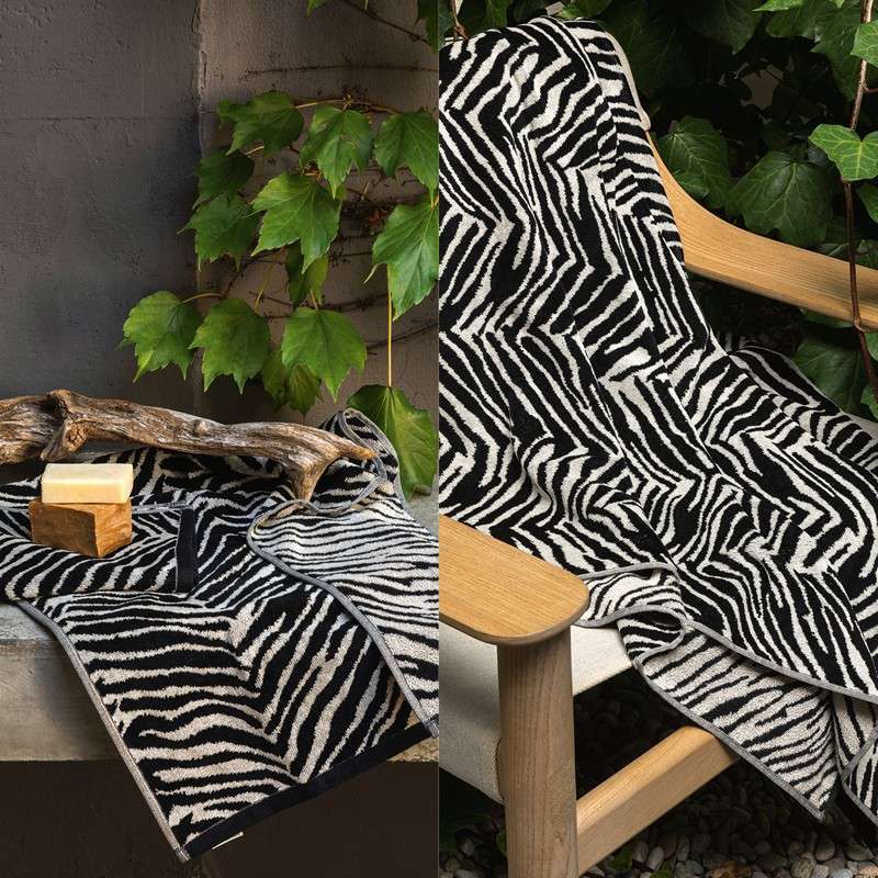Telo bagno doccia Fazzini Africa in spugna di puro cotone. Asciugamani in fantasia zebrata, colore grigio