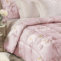 Trapunta Invernale matrimoniale Caleffi Eloise, piumone in raso di cotone fantasia fiori rosa