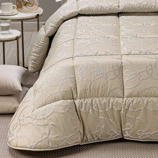 Trapunta invernale matrimoniale Caleffi Lesley, in raso jacquard. piumone fantasia geometrica naturale/beige.