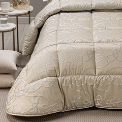 Trapunta invernale matrimoniale Caleffi Lesley, in raso jacquard. piumone fantasia geometrica naturale/beige.