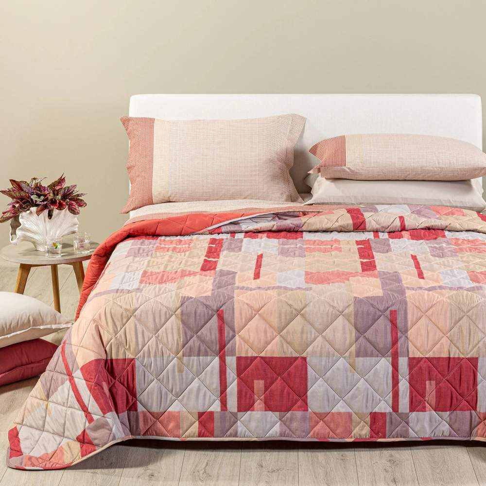 Trapuntino caleffi lennox fantasia geometrica corallo, bordeaux, beige