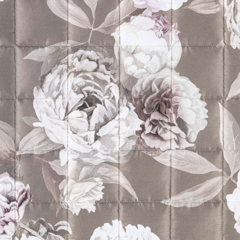 trapuntino rosa bianca caleffi. fantasia con fiori bianchi su fondo marrone/tortora scuro. Dettaglio fiore