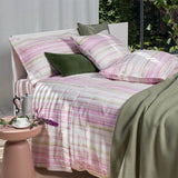 completo lenzuola matrimoniale fazzini Voliera in cotone fantasia moderna a righe, colore rosa.