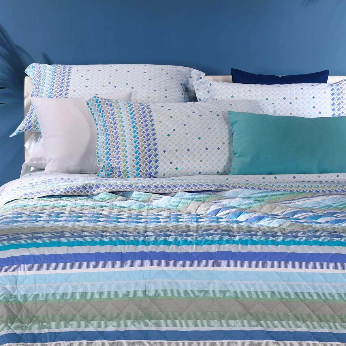 Completo lenzuola Rio Caleffi per letto singolo in cotone Blu