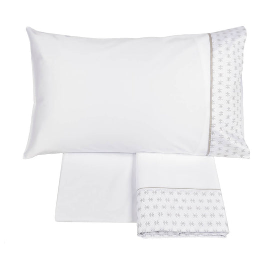 Completo lenzuola matrimoniale Fazzini Cristalli in flanella di puro cotone. Colore biango e beige