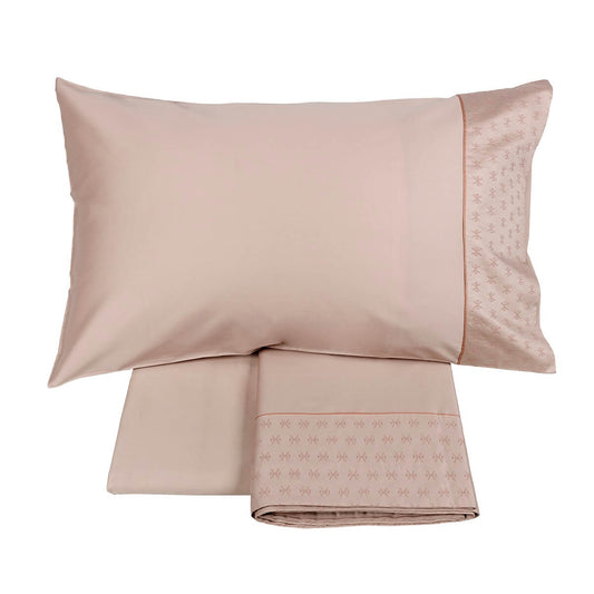 Completo lenzuola matrimoniale Fazzini Cristalli in flanella di puro cotone.. Variante rosa.