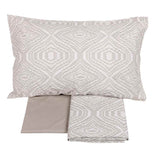 Completo lenzuola matrimoniale Fazzini Plops in percalle di puro cotone.  Moderna fantasia geometrica, variante di colore bianco beige tortora