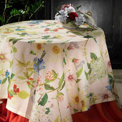 Ibisco tovaglia rettangolare di tessitura toscana in lino fantasia fiori 12 persone